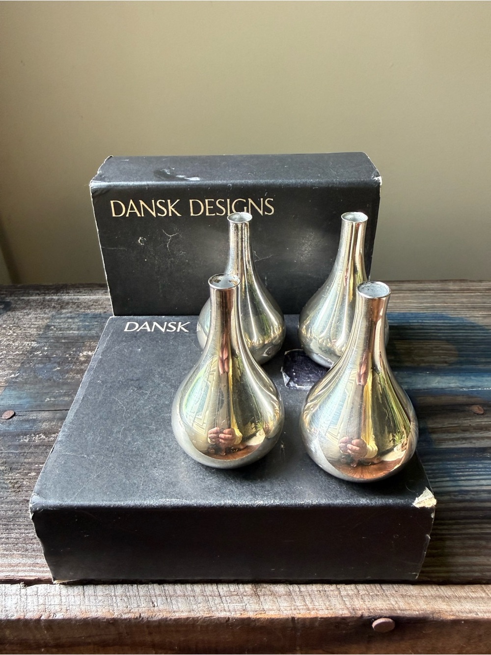 VINTAGE DANSK DESIGNS SILVER ONION CANDLE HOLDERS - SET OF 4 - Picture 5 of 14